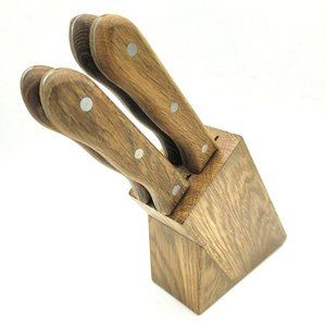 Set of 4 Serrated Steak Knives w/wooden block